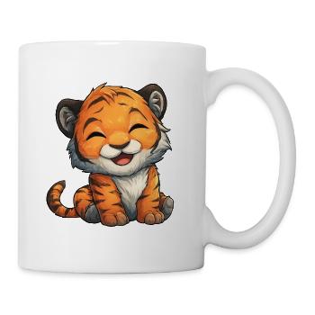 Fröhlicher Tigerjunge Cartoon - Tasse - Weiß - Rechts