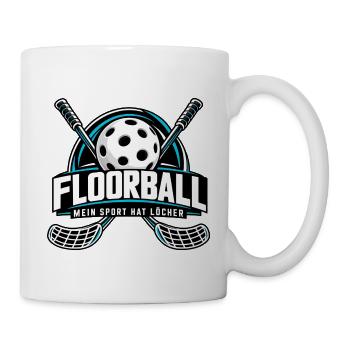 Floorball Logo Ball mit Schlägern - Tasse - Weiß - Rechts