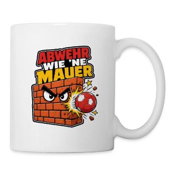 Abwehr wie ne Mauer Handball Spruch Cartoon Shirt - Tasse - Weiß - Rechts