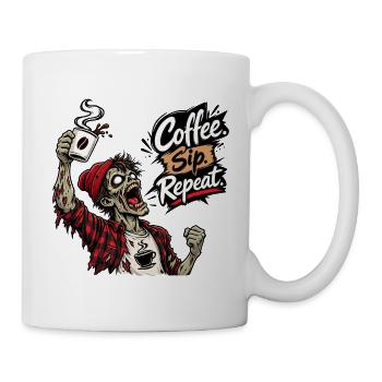 Kaffeeliebhaber Zombie Kaffee Spruch Design - Tasse - Weiß - Rechts