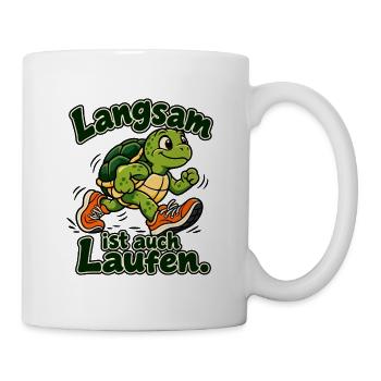 Langsam laufen – Schildkröte | Joggen gemütlich - Tasse - Weiß - Rechts