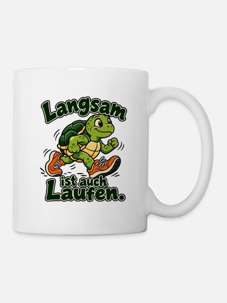 Langsam laufen – Schildkröte | Joggen gemütlich - Tasse - Weiß