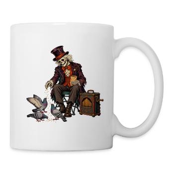 Skelett im Hut füttert Tauben - Tasse - Weiß - Rechts