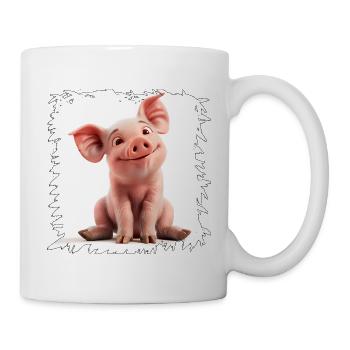 Fröhliches Schweinchen Cartoon - Tasse - Weiß - Rechts