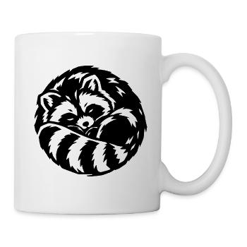 Schlafender Waschbär – Minimalistische Illustration - Tasse - Weiß - Rechts