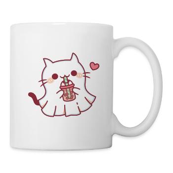 Süße Geisterkatze liebt Boba Tea Halloween - Tasse - Weiß - Rechts