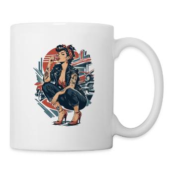 Rockabilly Pin-Up Girl: Rebellin mit Kirsche - Tasse - Weiß - Rechts