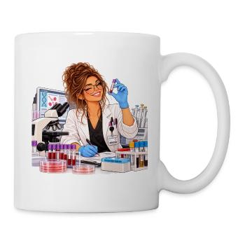 Schicke Wissenschaftlerin im Labor - Tasse - Weiß - Rechts