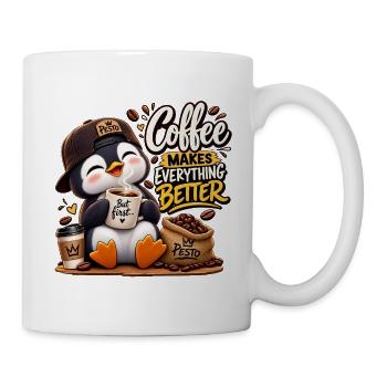Design Süßer Pinguin Coffee Lover Kaffee macht all - Tasse - Weiß - Rechts