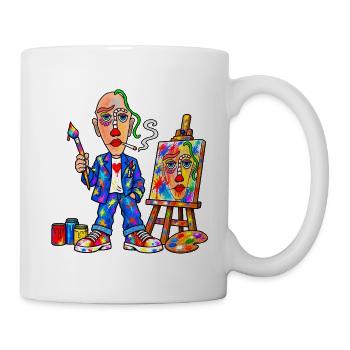 Bunter Maler mit Farbspritzern - Tasse - Weiß - Rechts