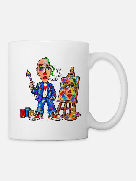 Bunter Maler mit Farbspritzern - Tasse - Weiß