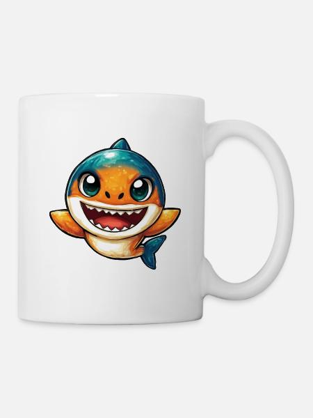 Lachender Hai Cartoon - Tasse - Weiß