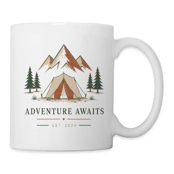 Abenteuer wartet Zelt & Berge - Tasse - Weiß - Rechts
