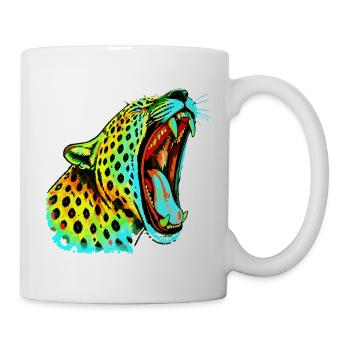 Brüllender Psychodelischer Neonleopard - Tasse - Weiß - Rechts