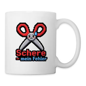Schere mein Fehler Pixel Art Retro Gaming Shirt - Tasse - Weiß - Rechts