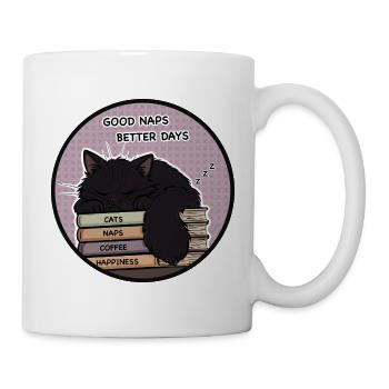 Gemütliche Katzennickerchen und Kaffee - Tasse - Weiß - Rechts