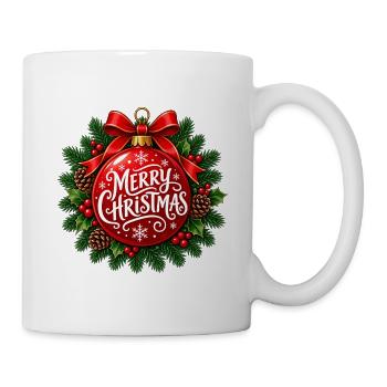 Frohe Weihnachten – Rote Weihnachtskugel - Tasse - Weiß - Rechts