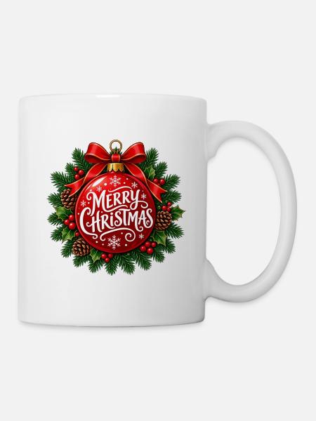 Frohe Weihnachten – Rote Weihnachtskugel - Tasse - Weiß