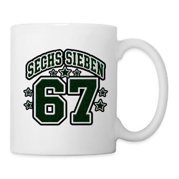 Sechs Sieben College Zahlen 67 Retro Vektor Shirt - Tasse - Weiß - Rechts