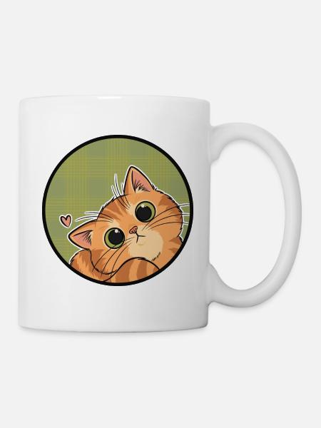 Neugieriges Kätzchen auf Karo - Tasse - Weiß