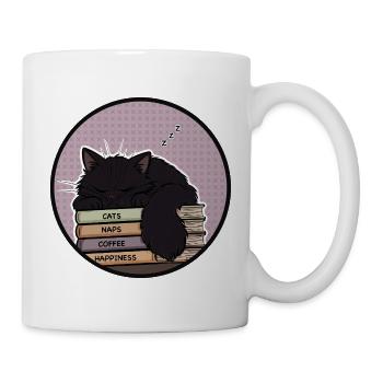 Schläfrige Katze auf Bücherstapel - Tasse - Weiß - Rechts