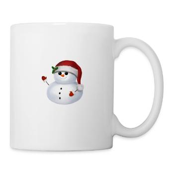 Schneemann mit Weihnachtsmütze - Winkend - Tasse - Weiß - Rechts