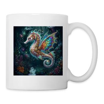 Steampunk-geflügeltes Seepferdchen - Tasse - Weiß - Rechts