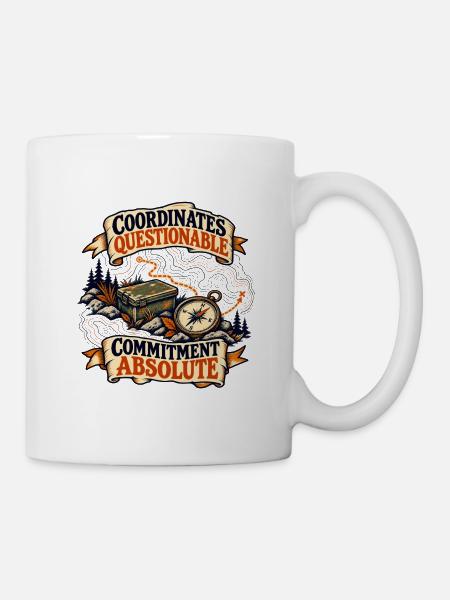 Geocaching – fragwürdige Koordinatoren - Tasse - Weiß