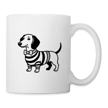 Dackel Hund mit Fliege Dackelliebe Kinder T-Shirt - Tasse - Weiß - Rechts