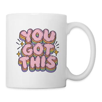 Du schaffst das – Regenbogen Schrift - Tasse - Weiß - Rechts