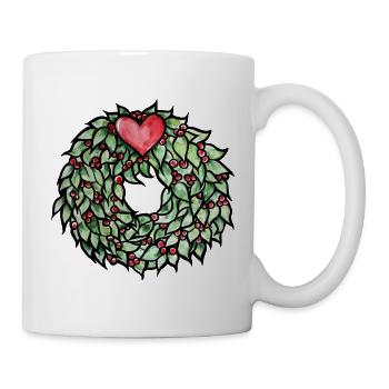 Herzkranz aus grünen Blättern - Tasse - Weiß - Rechts
