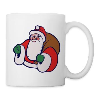 Fetter Cartoon-Weihnachtsmann mit Sack - Tasse - Weiß - Rechts