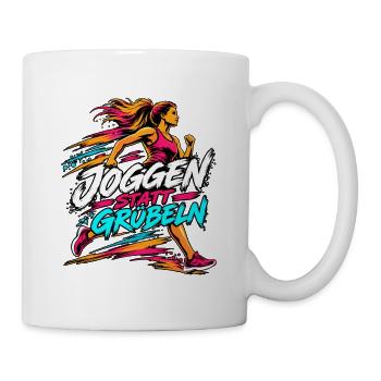 Joggen statt Grübeln – Läuferin - Tasse - Weiß - Rechts