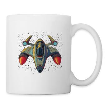 Retro-futuristisches Raumschiff in Grautönen mit Stern - Tasse - Weiß - Rechts