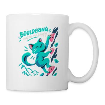 Süße Katze beim Bouldern – Spruch Geschenk - Tasse - Weiß - Rechts