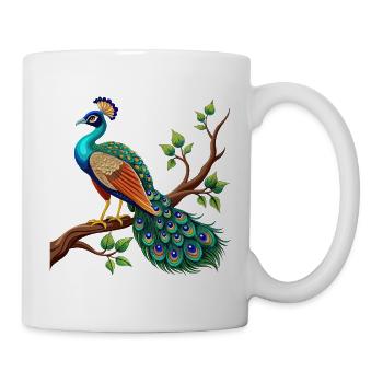 Einfacher Pfau auf Ast - Tasse - Weiß - Rechts