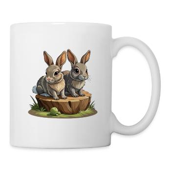 Babykaninchen auf Baumstumpf - Tasse - Weiß - Rechts