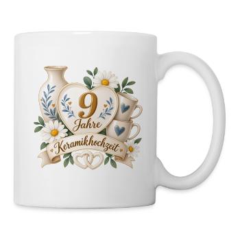 9.Hochzeitstag , 9 Jahre , Keramikhochzeit - Tasse - Weiß - Rechts