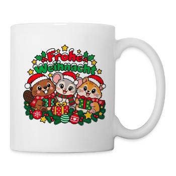 Frohe Weihnachten – Tiertrio - Tasse - Weiß - Rechts