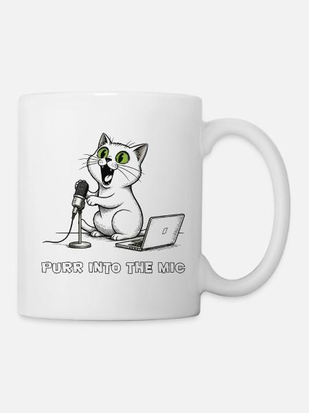 Lustiger Katzen-Podcaster am Laptop - Tasse - Weiß