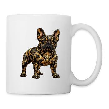 Französische Bulldogge – Goldener Art Deco Hund - Tasse - Weiß - Rechts