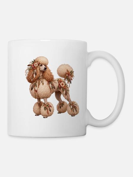 Pudel – Romantischer Blumenstil - Tasse - Weiß