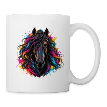 Pferd – Farbenfrohes Neon Kunstporträt - Tasse - Weiß - Rechts
