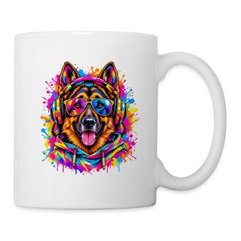Deutscher Schäferhund – Neon Street Art - Tasse - Weiß - Rechts