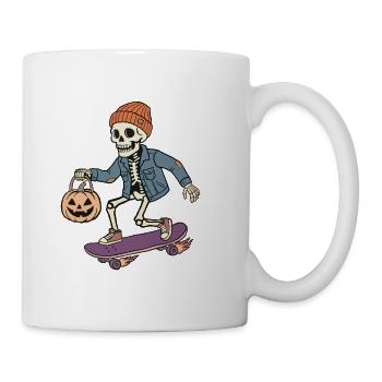 Skelett auf einem Skateboard – Halloween - Tasse - Weiß - Rechts
