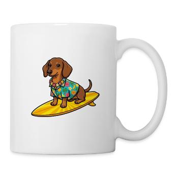 Hawaii Dackel Surfen Surfboard Hund T-Shirt - Tasse - Weiß - Rechts