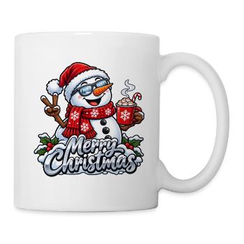 Lustiger Schneemann mit Sonnenbrille Frohe Weihnachten - Tasse - Weiß - Rechts