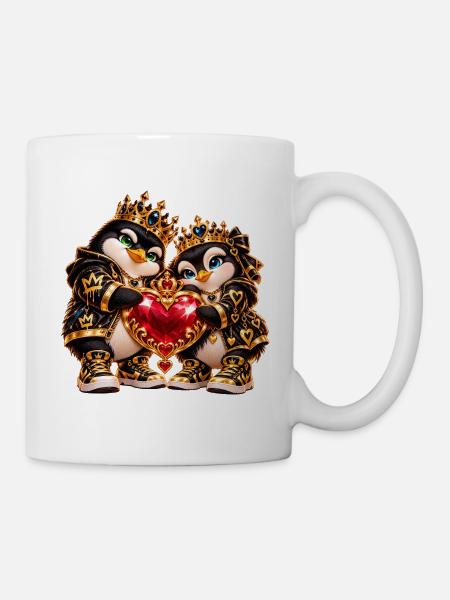 Königspinguine Herzglanz - Tasse - Weiß
