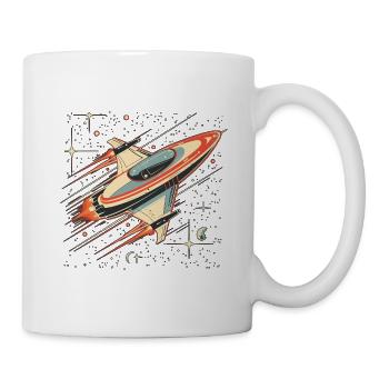 Retro-futuristisches weiß-orangefarbenes Raumschiff bewegt sich - Tasse - Weiß - Rechts