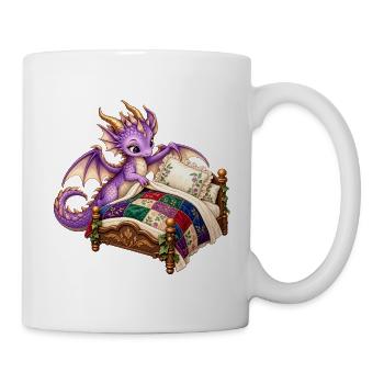 Lila Drache auf Quiltbett - Tasse - Weiß - Rechts